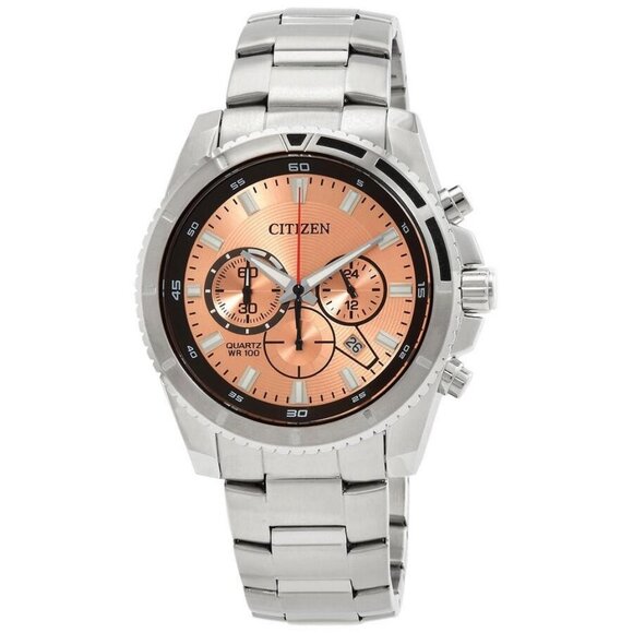 NWT Authentic Citizen Chronograph Quartz Peach Dial Men's Watch - Picture 1 of 3